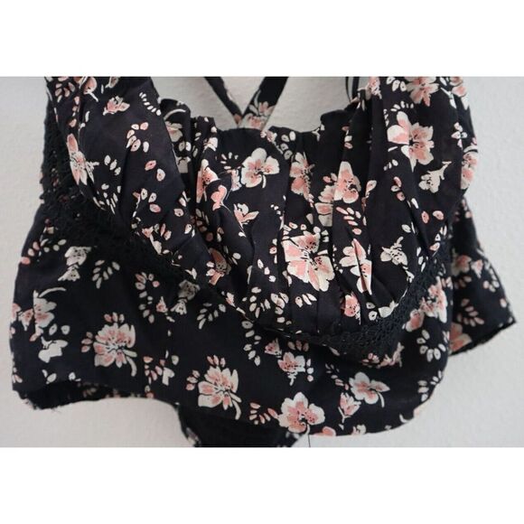 Free People OB1406046 0010 Women's Sz 12 Black Combo Floral Crop Top $128 - Picture 3 of 9